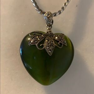 Green stone and marcasite necklace